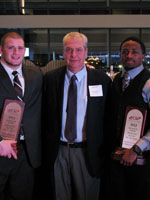 Defensive Player of the Year James Muirhead, Head Coach Tom Kelley and Offensive Player of the Year Melikke Van Alstyne