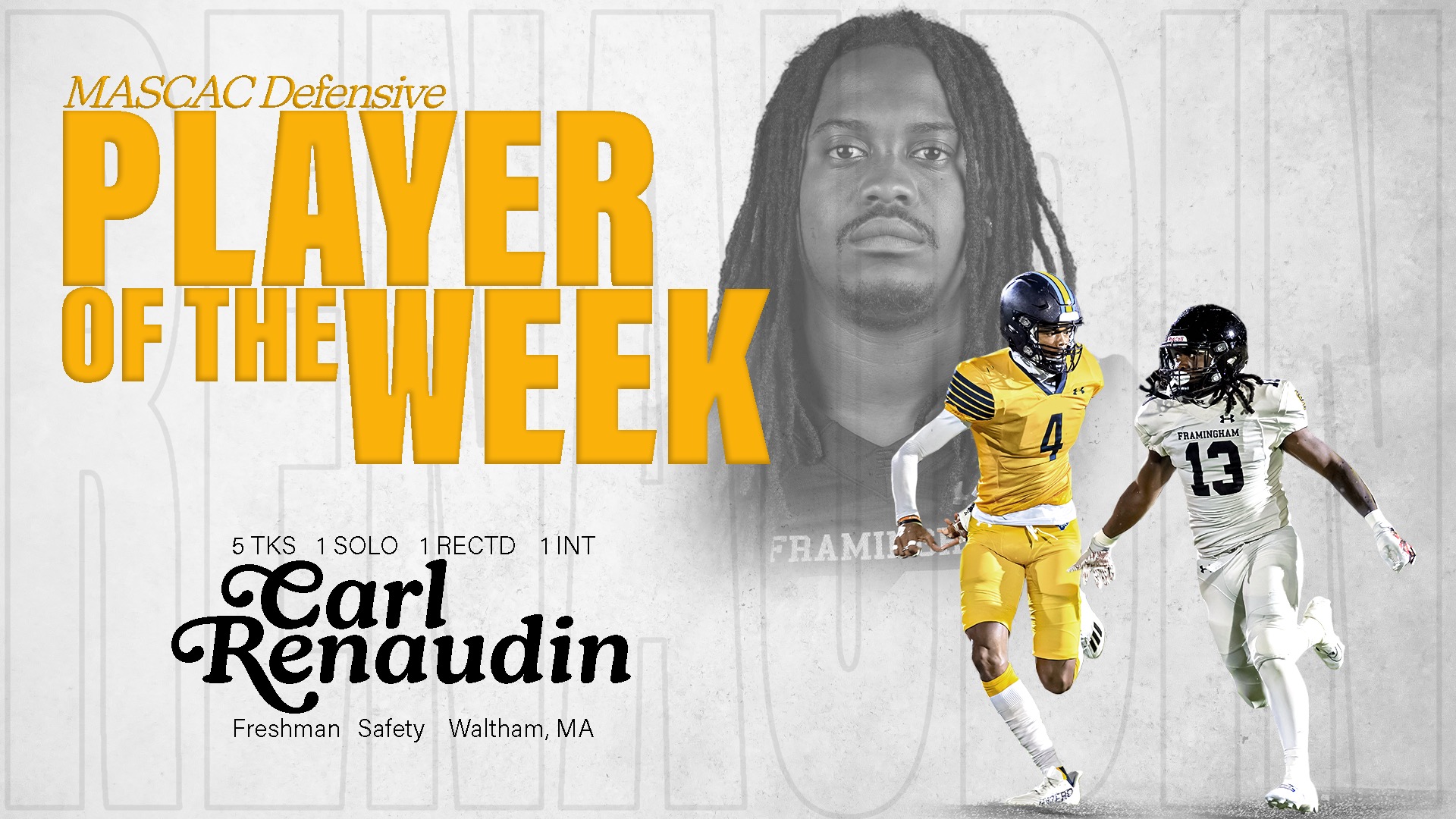 Renaudin Named MASCAC Football Defensive Player and Rookie of the Week