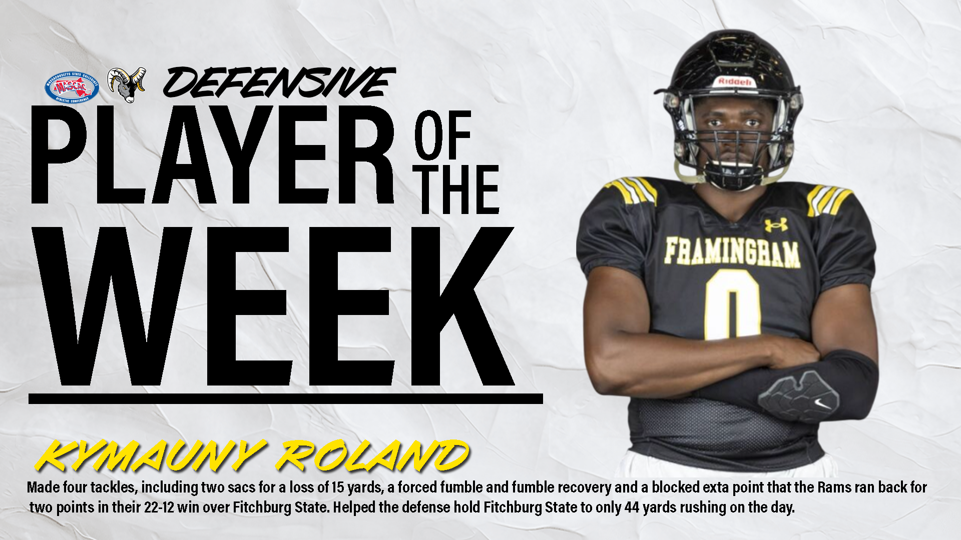 Roland and Marcucella Earn MASCAC Football Weekly Honors
