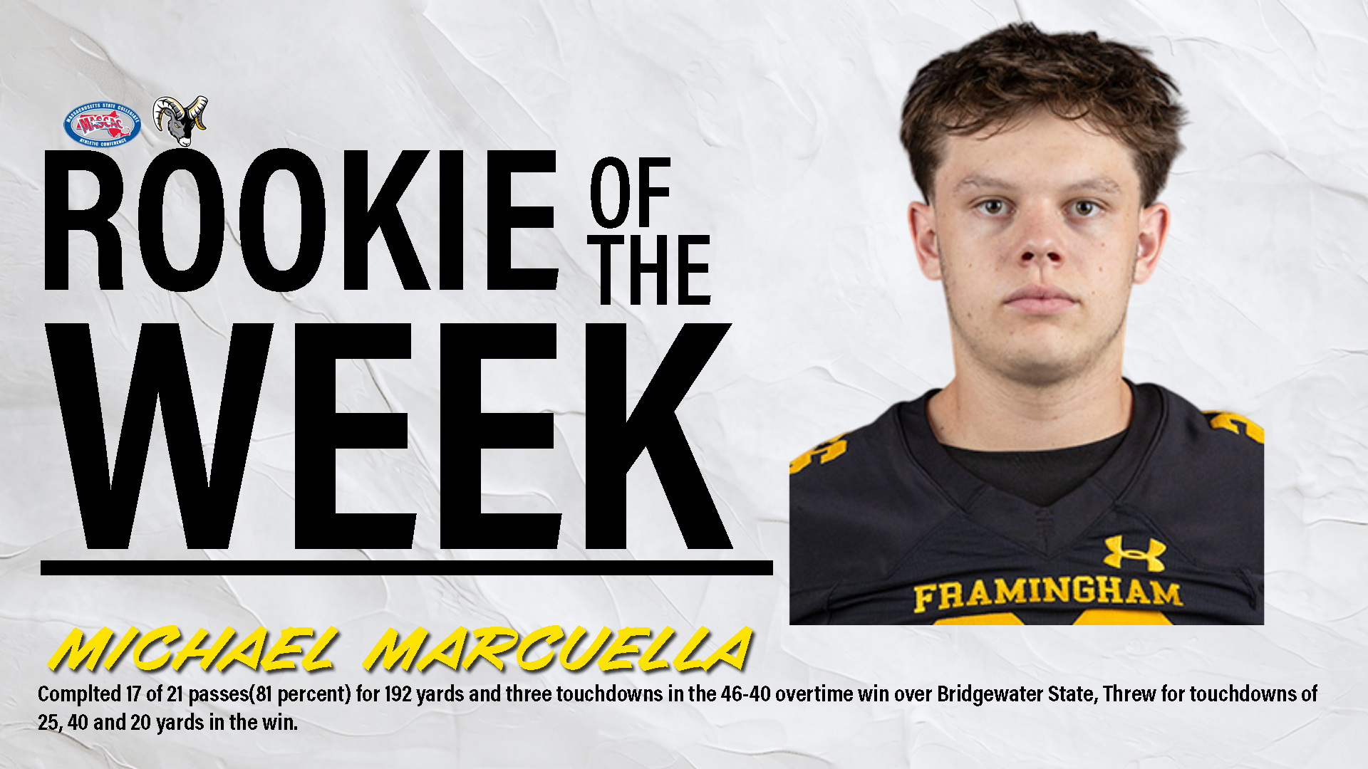 Marcucella Named MASCAC Football Rookie of the Week