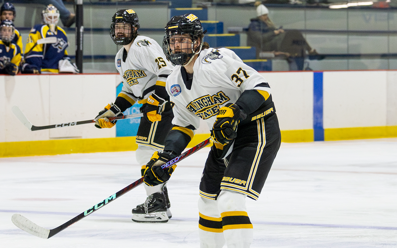 Larkin's Hat Trick Powers Men's Ice Hockey Past Franklin Pierce 8-4