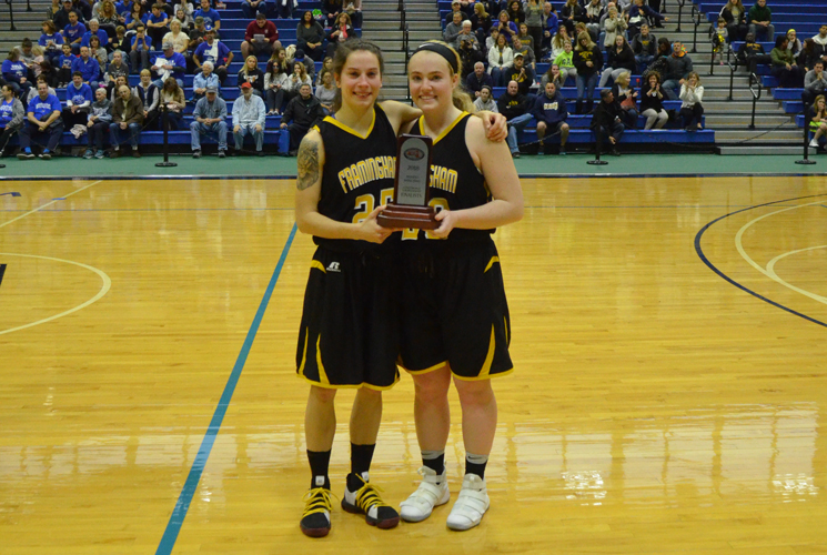 FSU seniors Raegan Mulherin & Lauren Donahue with MASCAC Finalist Trophy