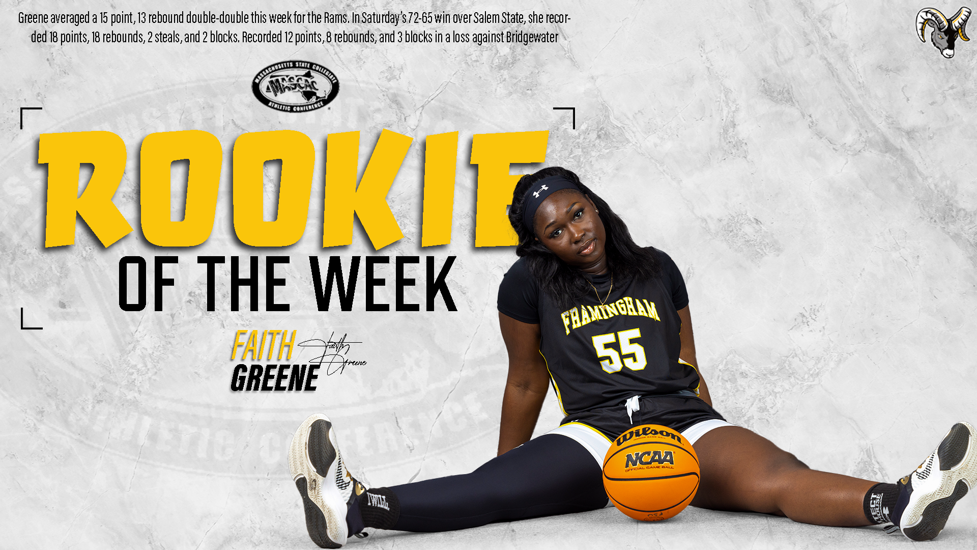 Greene Named MASCAC Women's Basketball Rookie of the Week