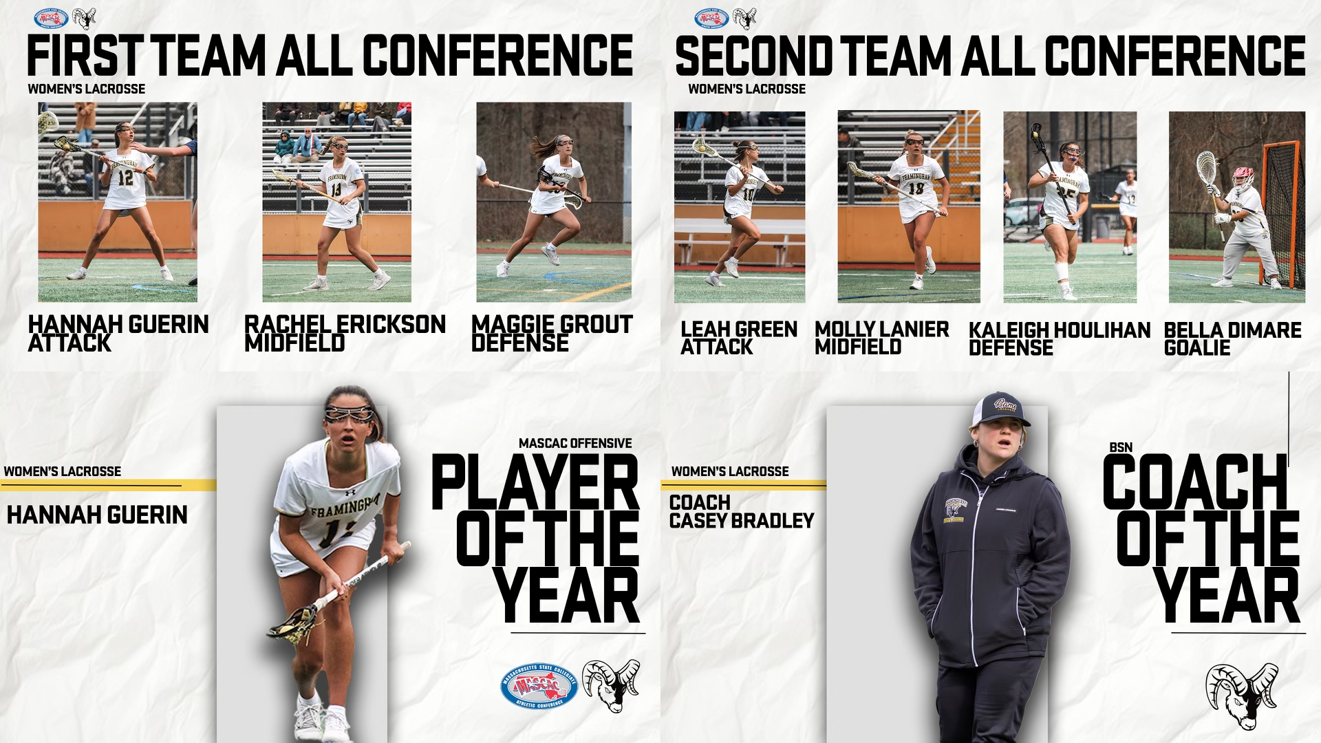 Guerin Tabbed MASCAC Offensive Player of the Year &ndash; Bradley Named Coach of the Year &ndash; Women's Lacrosse Lands Seven on All-MASCAC Teams